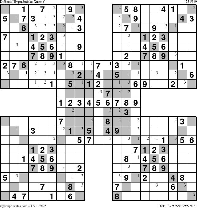 The grouppuzzles.com Difficult cover-HyperXtreme puzzle for Thursday December 11, 2025 with the first 3 steps marked