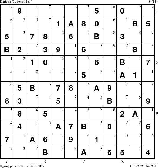 The grouppuzzles.com Difficult Sudoku-12up puzzle for Thursday December 11, 2025 with all 9 steps marked