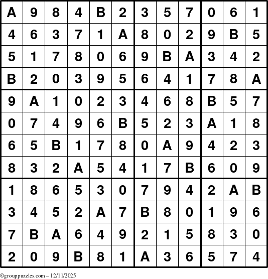 The grouppuzzles.com Answer grid for the Sudoku-12up puzzle for Thursday December 11, 2025