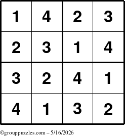 The grouppuzzles.com Answer grid for the Sudoku-4 puzzle for Saturday May 16, 2026