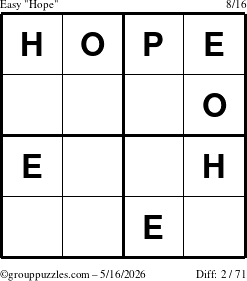 The grouppuzzles.com Easy Hope puzzle for Saturday May 16, 2026