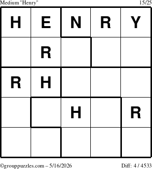 The grouppuzzles.com Medium Henry puzzle for Saturday May 16, 2026