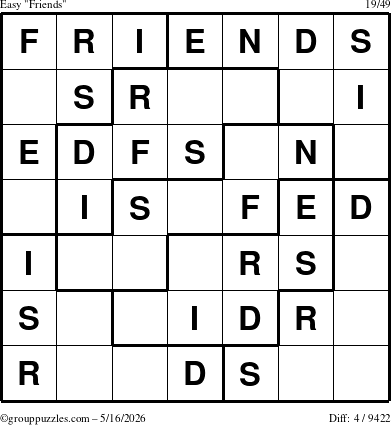 The grouppuzzles.com Easy Friends puzzle for Saturday May 16, 2026