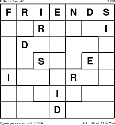 The grouppuzzles.com Difficult Friends puzzle for Saturday May 16, 2026