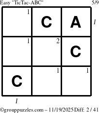 The grouppuzzles.com Easy TicTac-ABC puzzle for Wednesday November 19, 2025 with all 2 steps marked
