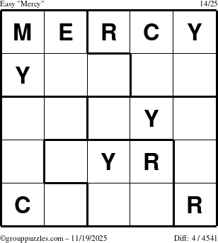 The grouppuzzles.com Easy Mercy puzzle for Wednesday November 19, 2025