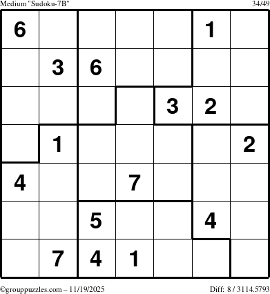 The grouppuzzles.com Medium Sudoku-7B puzzle for Wednesday November 19, 2025