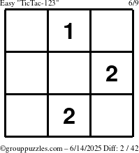 The grouppuzzles.com Easy TicTac-123 puzzle for Saturday June 14, 2025