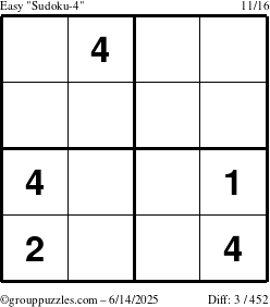 The grouppuzzles.com Easy Sudoku-4 puzzle for Saturday June 14, 2025