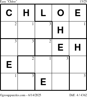 The grouppuzzles.com Easy Chloe puzzle for Saturday June 14, 2025 with the first 3 steps marked