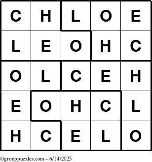 The grouppuzzles.com Answer grid for the Chloe puzzle for Saturday June 14, 2025