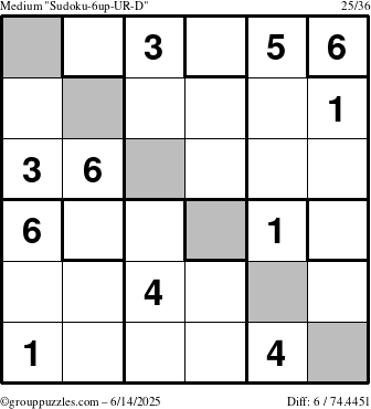 The grouppuzzles.com Medium Sudoku-6up-UR-D puzzle for Saturday June 14, 2025