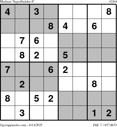 The grouppuzzles.com Medium SuperSudoku-8 puzzle for Saturday June 14, 2025