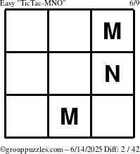 The grouppuzzles.com Easy TicTac-MNO puzzle for Saturday June 14, 2025