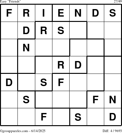 The grouppuzzles.com Easy Friends puzzle for Saturday June 14, 2025