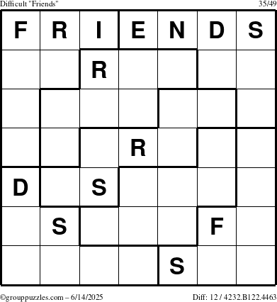 The grouppuzzles.com Difficult Friends puzzle for Saturday June 14, 2025