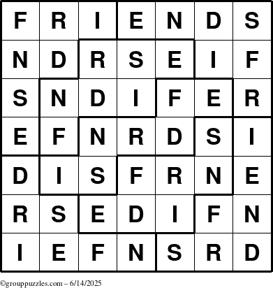 The grouppuzzles.com Answer grid for the Friends puzzle for Saturday June 14, 2025