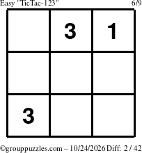 The grouppuzzles.com Easy TicTac-123 puzzle for Saturday October 24, 2026