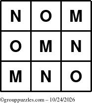 The grouppuzzles.com Answer grid for the TicTac-MNO puzzle for Saturday October 24, 2026