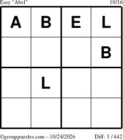 The grouppuzzles.com Easy Abel puzzle for Saturday October 24, 2026