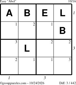 The grouppuzzles.com Easy Abel puzzle for Saturday October 24, 2026 with all 3 steps marked
