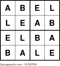The grouppuzzles.com Answer grid for the Abel puzzle for Saturday October 24, 2026