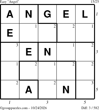 The grouppuzzles.com Easy Angel puzzle for Saturday October 24, 2026, suitable for printing, with all 3 steps marked