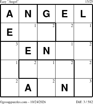 The grouppuzzles.com Easy Angel puzzle for Saturday October 24, 2026 with the first 3 steps marked