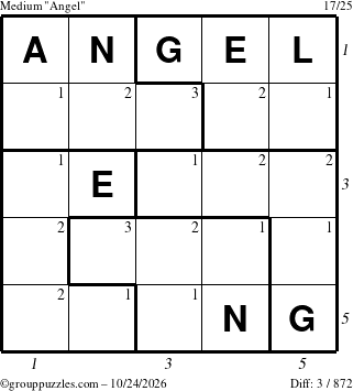 The grouppuzzles.com Medium Angel puzzle for Saturday October 24, 2026 with all 3 steps marked