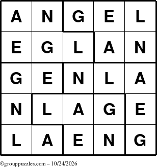 The grouppuzzles.com Answer grid for the Angel puzzle for Saturday October 24, 2026