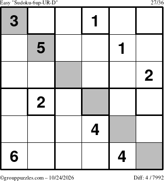 The grouppuzzles.com Easy Sudoku-6up-UR-D puzzle for Saturday October 24, 2026