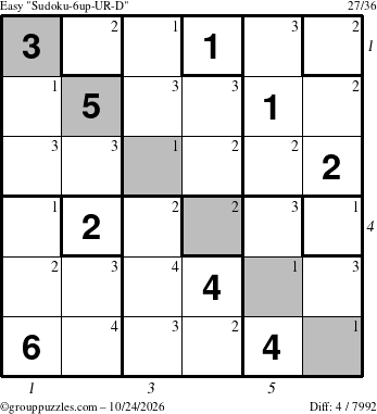 The grouppuzzles.com Easy Sudoku-6up-UR-D puzzle for Saturday October 24, 2026 with all 4 steps marked