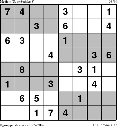 The grouppuzzles.com Medium SuperSudoku-8 puzzle for Saturday October 24, 2026