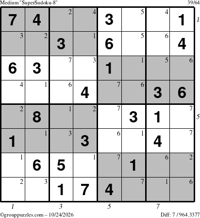 The grouppuzzles.com Medium SuperSudoku-8 puzzle for Saturday October 24, 2026 with all 7 steps marked