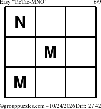 The grouppuzzles.com Easy TicTac-MNO puzzle for Saturday October 24, 2026