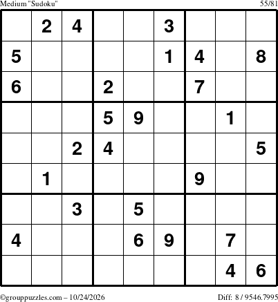 The grouppuzzles.com Medium Sudoku puzzle for Saturday October 24, 2026