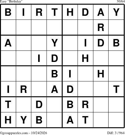 The grouppuzzles.com Easy Birthday puzzle for Saturday October 24, 2026