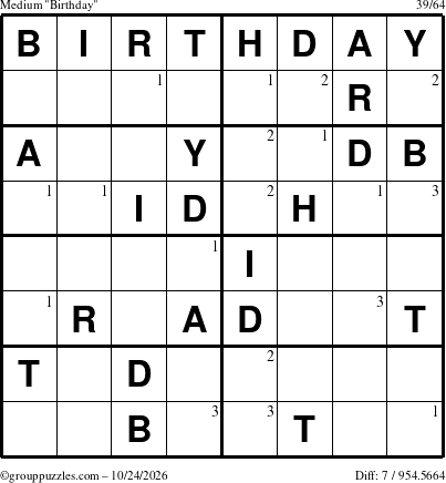 The grouppuzzles.com Medium Birthday puzzle for Saturday October 24, 2026 with the first 3 steps marked