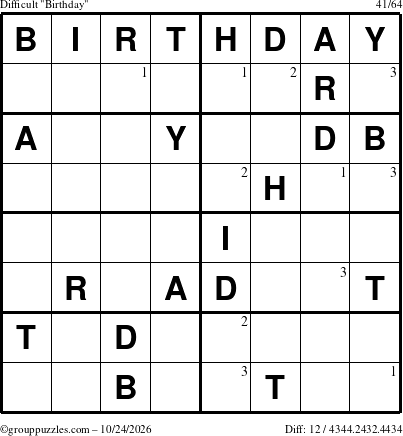 The grouppuzzles.com Difficult Birthday puzzle for Saturday October 24, 2026 with the first 3 steps marked