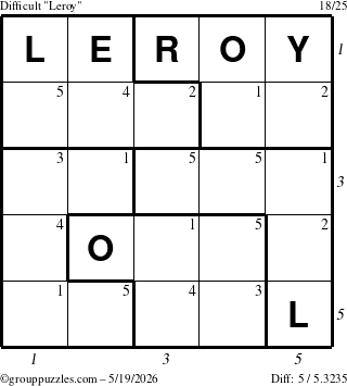 The grouppuzzles.com Difficult Leroy puzzle for Tuesday May 19, 2026 with all 5 steps marked