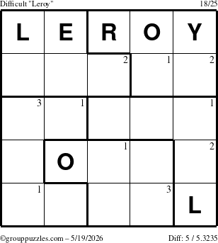 The grouppuzzles.com Difficult Leroy puzzle for Tuesday May 19, 2026 with the first 3 steps marked