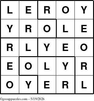 The grouppuzzles.com Answer grid for the Leroy puzzle for Tuesday May 19, 2026