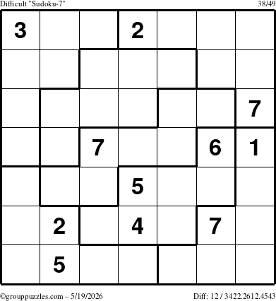The grouppuzzles.com Difficult Sudoku-7 puzzle for Tuesday May 19, 2026
