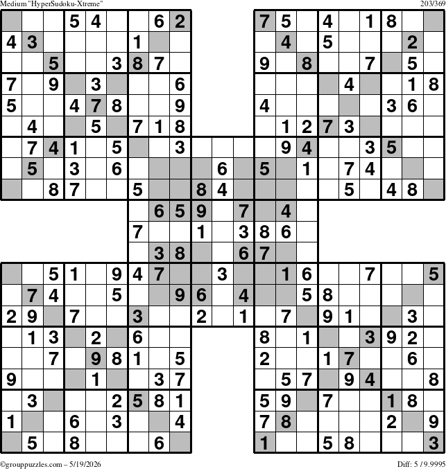 The grouppuzzles.com Medium HyperSudoku-Xtreme puzzle for Tuesday May 19, 2026
