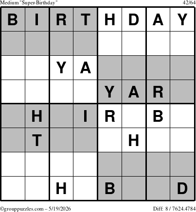 The grouppuzzles.com Medium Super-Birthday puzzle for Tuesday May 19, 2026