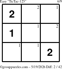 The grouppuzzles.com Easy TicTac-123 puzzle for Tuesday May 19, 2026 with the first 2 steps marked
