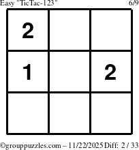 The grouppuzzles.com Easy TicTac-123 puzzle for Saturday November 22, 2025