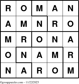 The grouppuzzles.com Answer grid for the Roman puzzle for Saturday November 22, 2025