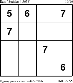 The grouppuzzles.com Easy Sudoku-4-5678 puzzle for Monday April 27, 2026