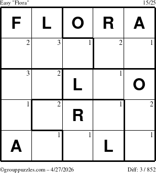 The grouppuzzles.com Easy Flora puzzle for Monday April 27, 2026 with the first 3 steps marked